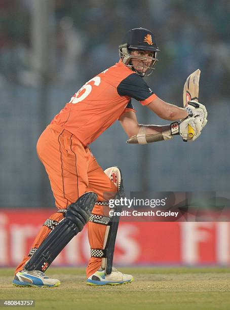 Tom Cooper of the Netherlands bats during the ICC World Twenty20 Bangladesh 2014 Group 1 match between South Africa and the Netherlands at Zahur...