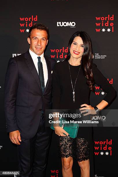 Alessandro Del Piero and Sonia Amoruso arrive at the L'Uomo Vogue and Woolmark Company Gala and Exhibition to celebrate L'Uomo Vogue magazine's March...