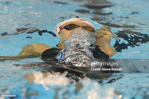 Hillary Caldwell surfaces after a turn in the 200 metre backstroke final, she would go on to win gold in the finals of the the second day of the...