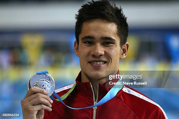 Richard Funk wins the silver medal in the 200 metre breaststroke in the finals of the the second day of the swimming competition at the Toronto 2015...