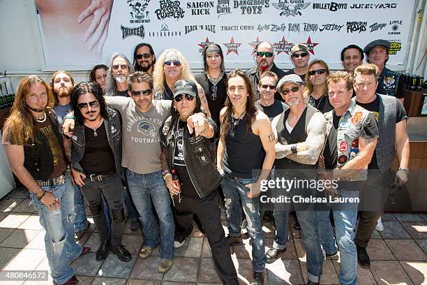 Musicians Gilby Clarke, Riki Rachtman, Taime Downe and Nuno Bettencourt attend the Cathouse Live press event at Rainbow Bar & Grill on July 15, 2015...