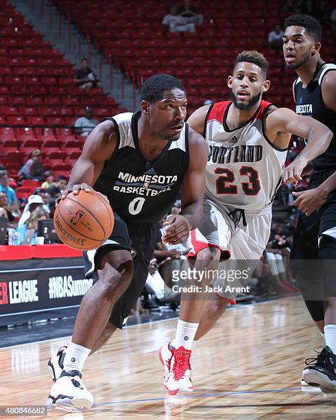 Othyus Jeffers of the Minnesota Timberwolves handles the ball against the Portland Trail Blazers on July 15, 2015 at the Thomas & Mack Center in Las...