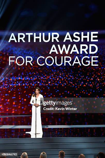 Honoree Caitlyn Jenner accepts the Arthur Ashe Courage Award onstage during The 2015 ESPYS at Microsoft Theater on July 15, 2015 in Los Angeles,...