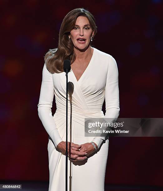Honoree Caitlyn Jenner accepts the Arthur Ashe Courage Award onstage during The 2015 ESPYS at Microsoft Theater on July 15, 2015 in Los Angeles,...