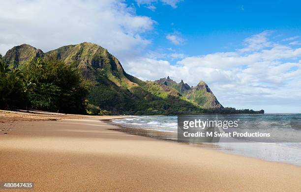 tunnels beach and bali hai point - hawaii beach stock pictures, royalty-free photos & images