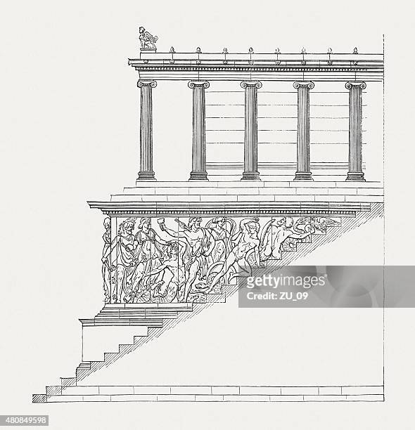 pergamon altar, veröffentlichte im jahr 1881 - relief carving stock-grafiken, -clipart, -cartoons und -symbole