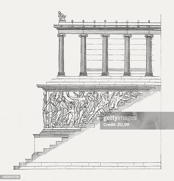 pergamon altar, published in 1881 - berlin museum island stock illustrations