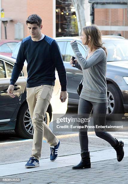 Real Madrid football player Alvaro Morata and his girlfriend Maria Pombo are seen on March 5, 2014 in Madrid, Spain.