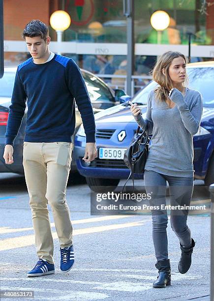 Real Madrid football player Alvaro Morata and his girlfriend Maria Pombo are seen on March 5, 2014 in Madrid, Spain.