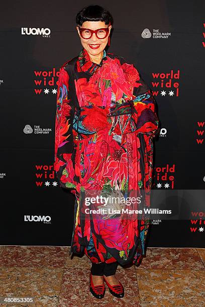 Jenny Kee arrives at the L'Uomo Vogue and Woolmark Company Gala and Exhibition to celebrate L'Uomo Vogue magazine's March Issue dedicated to...