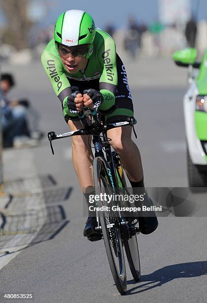 Marc Goos of Belkin-Pro Cycling Team in action during stage seven of the 2014 Tirreno Adriatico, a 9.1 km individual time trial stage on March 18,...