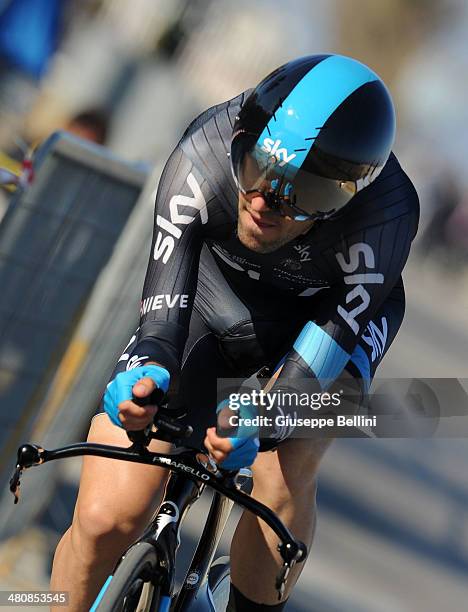 Mikel Nieve of Team SKY in action during stage seven of the 2014 Tirreno Adriatico, a 9.1 km individual time trial stage on March 18, 2014 in San...