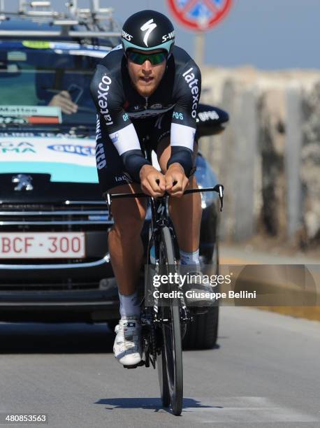 Matteo Trentin of Omega Pharma-Quick Step in action during stage seven of the 2014 Tirreno Adriatico, a 9.1 km individual time trial stage on March...