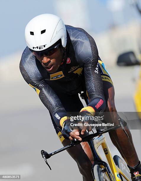 Daniel Teklehaimanot of MTN-Qhubeka in action during stage seven of the 2014 Tirreno Adriatico, a 9.1 km individual time trial stage on March 18,...