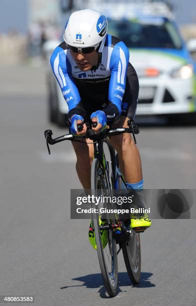 Cesare Benedetti of Team Netapp-Endura in action during stage seven of the 2014 Tirreno Adriatico, a 9.1 km individual time trial stage on March 18,...