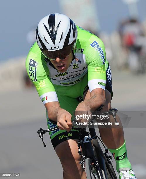 Filippo Fortin of Bardiani CSF in action during stage seven of the 2014 Tirreno Adriatico, a 9.1 km individual time trial stage on March 18, 2014 in...