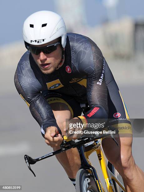 Gerald Ciolek of MTN-Qhubeka in action during stage seven of the 2014 Tirreno Adriatico, a 9.1 km individual time trial stage on March 18, 2014 in...