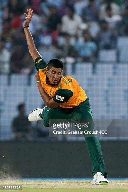Beuran Hendricks of South Africa bowling during the South Africa v Netherlands match at the ICC World Twenty20 Bangladesh 2014 played at Zahur Ahmed...