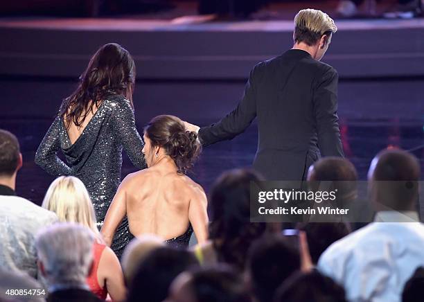 Soccer players Hope Solo and Abby Wambach of The U.S. Women's National Soccer team accept the award for Best Team onstage during The 2015 ESPYS at...