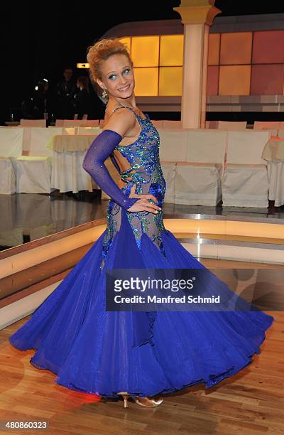 Melanie Binder poses for a photograph during the 'Dancing Stars' TV Show after party at ORF Zentrum on March 21, 2014 in Vienna, Austria.