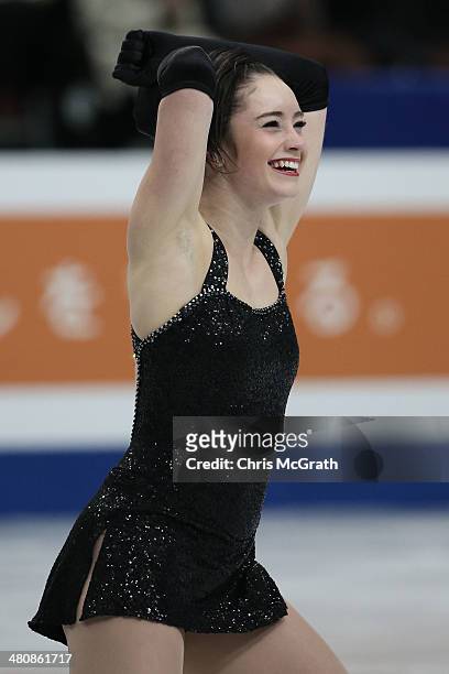 Kaetlyn Osmond of Canada reacts after finishing her routine in the Ladies Short Program during ISU World Figure Skating Championships at Saitama...