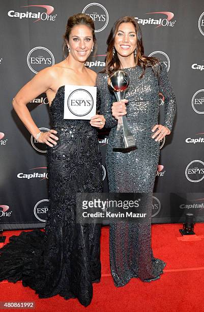 Soccer players Carli Lloyd and Hope Solo accepting award for Best Team at The 2015 ESPYS at Microsoft Theater on July 15, 2015 in Los Angeles,...