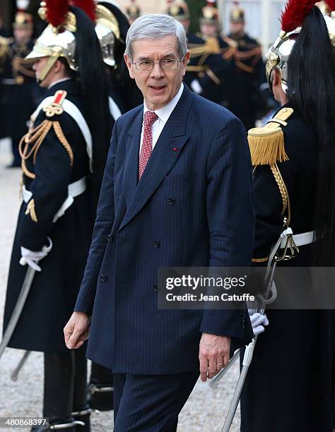 Of PSA Peugeot Citroen Philippe Varin leaves the Elysee Palace after signing a partnership contract with Dongfeng on March 26, 2014 in Paris, France.