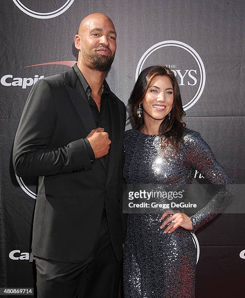 Jerramy Stevens and Hope Solo arrive at The 2015 ESPYS at Microsoft Theater on July 15, 2015 in Los Angeles, California.