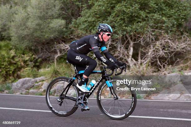 Peter Kennaugh of Team SKY takes part in a training ride on February 4, 2014 in Palma de Mallorca, Spain.