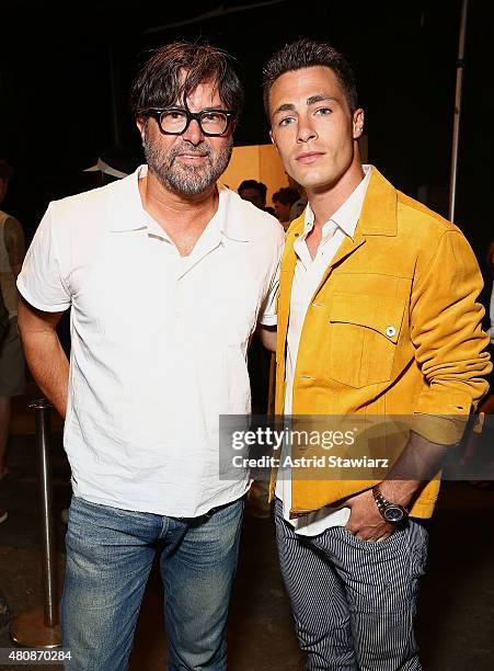 Fashion designer Billy Reid poses backstage with actor Colton Haynes wearing clothing by Billy Reid at Billy Reid - New York Fashion Week: Men's S/S...