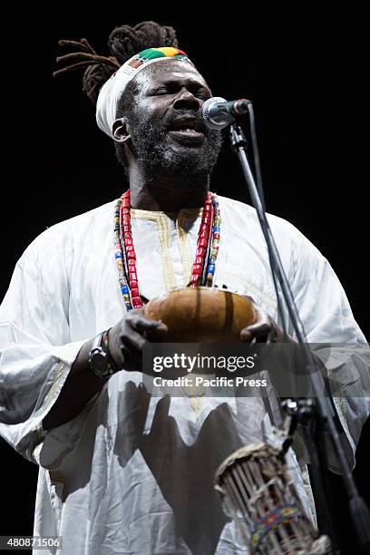 Baba Sissoko, African singer and musician, leader of African blues and ethno jazz, performs live on the stage at Villa Ada. His sounds and rhythms of...