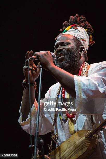 Baba Sissoko, African singer and musician, leader of African blues and ethno jazz, performs live on the stage at Villa Ada. His sounds and rhythms of...