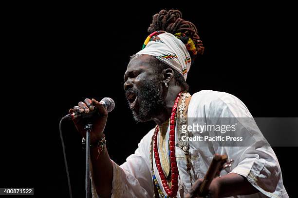Baba Sissoko, African singer and musician, leader of African blues and ethno jazz, performs live on the stage at Villa Ada. His sounds and rhythms of...