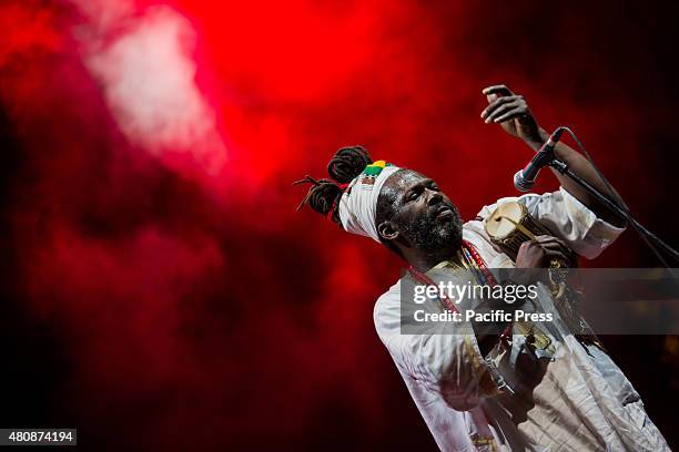 Baba Sissoko, African singer and musician, leader of African blues and ethno jazz, performs live on the stage at Villa Ada. His sounds and rhythms of...