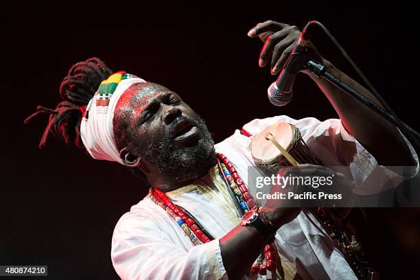 Baba Sissoko, African singer and musician, leader of African blues and ethno jazz, performs live on the stage at Villa Ada. His sounds and rhythms of...