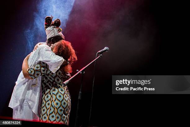 Baba Sissoko, African singer and musician, leader of African blues and ethno jazz, performs live on the stage at Villa Ada. His sounds and rhythms of...