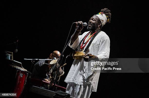 Baba Sissoko, African singer and musician, leader of African blues and ethno jazz, performs live on the stage at Villa Ada. His sounds and rhythms of...