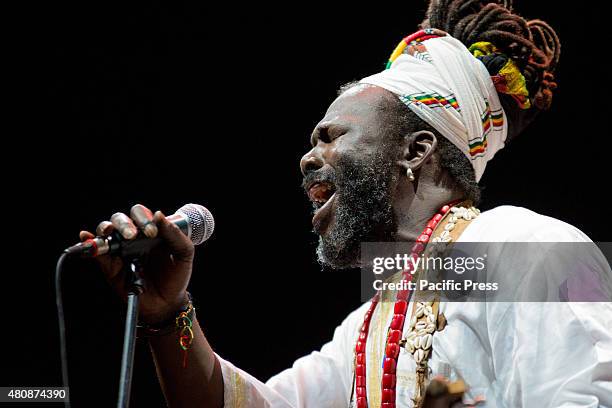 Baba Sissoko, African singer and musician, leader of African blues and ethno jazz, performs live on the stage at Villa Ada. His sounds and rhythms of...