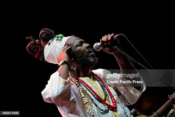 Baba Sissoko, African singer and musician, leader of African blues and ethno jazz, performs live on the stage at Villa Ada. His sounds and rhythms of...