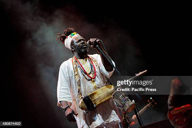 Baba Sissoko, African singer and musician, leader of African blues and ethno jazz, performs live on the stage at Villa Ada. His sounds and rhythms of...