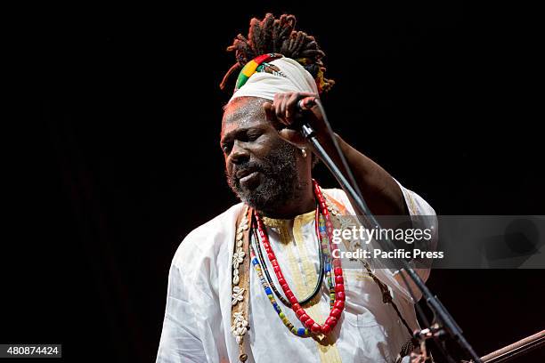 Baba Sissoko, African singer and musician, leader of African blues and ethno jazz, performs live on the stage at Villa Ada. His sounds and rhythms of...