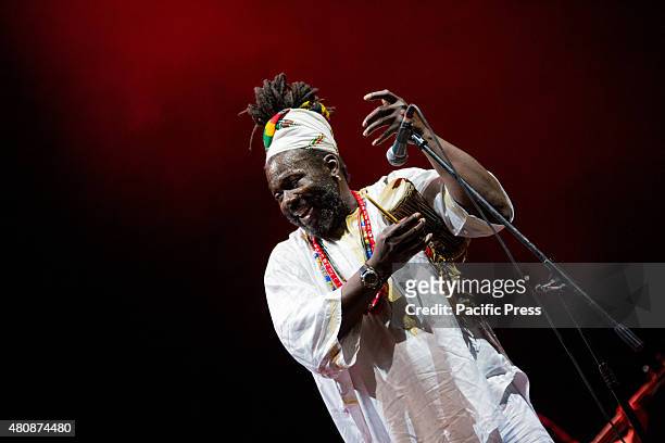 Baba Sissoko, African singer and musician, leader of African blues and ethno jazz, performs live on the stage at Villa Ada. His sounds and rhythms of...
