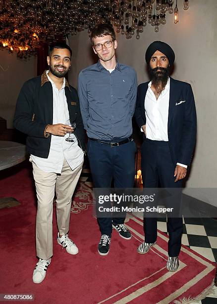 Ronojoy Dam, Tom Guinness and actor, model and designer Waris Ahluwalia attend the Michael Bastian + GMC Dinner during New York Fashion Week: Men's...
