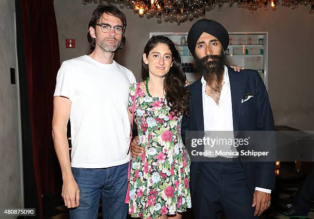 David Macnutt, Arden Wohl and actor, model and designer Waris Ahluwalia attend the Michael Bastian + GMC Dinner during New York Fashion Week: Men's...