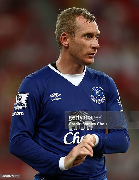 Tony Hibbert of Everton in action during the Barclays Asia Trophy match between Everton and Stoke City at National Stadium on July 15, 2015 in...