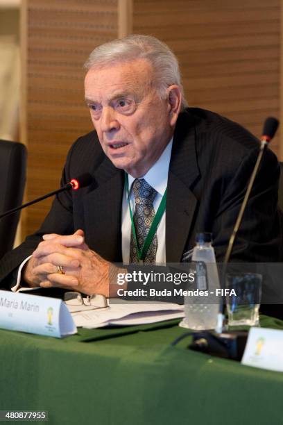President of LOC Jose Maria Marin attend the 2014 FIFA World Cup Brazil Local Organizing Committee Board Meeting at Maracana Stadium on March 27,...