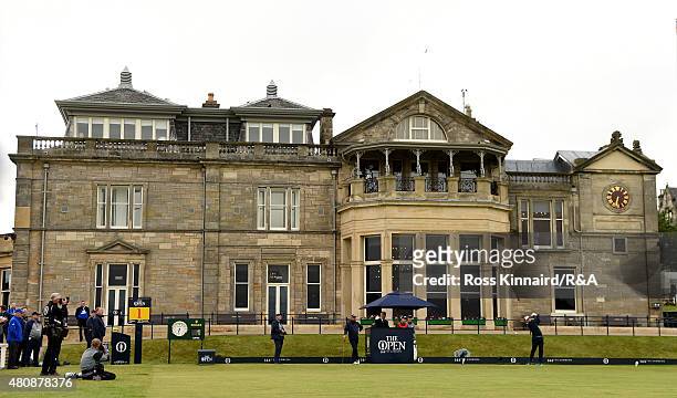 Rod Pampling of Australia plays off the first tee during the first round of the 144th Open Championship at The Old Course on July 16, 2015 in St...