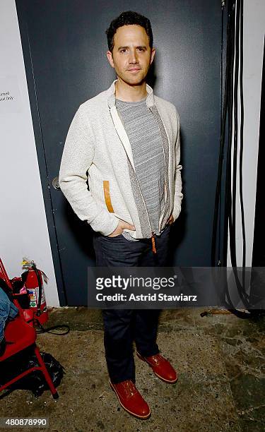 Actor Santino Fontana wearing clothing designed by Billy Reid poses backstage at Billy Reid - New York Fashion Week: Men's S/S 2016at Art Beam on...