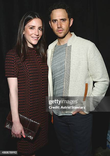 Actors Jessica Hershberg and Santino Fontana pose backstage at Billy Reid - New York Fashion Week: Men's S/S 2016at Art Beam on July 15, 2015 in New...