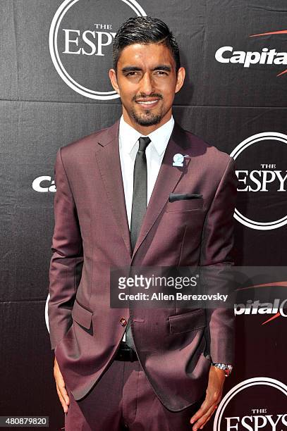 Soccer player A. J. DeLaGarza arrives at the 2015 ESPYS at Microsoft Theater on July 15, 2015 in Los Angeles, California.